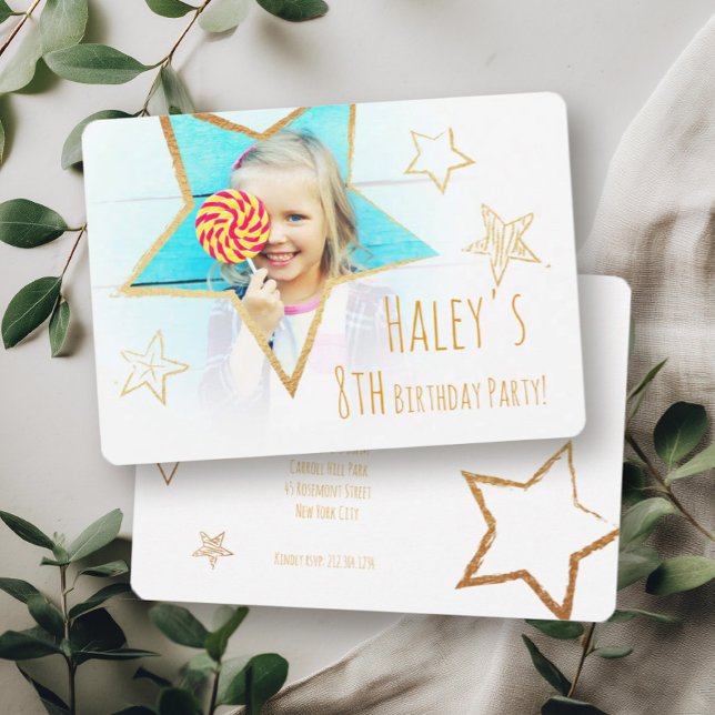 Convite de aniversário de fotos divertidas do Ouro (Criador carregado)