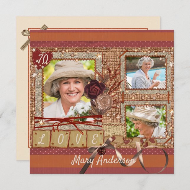 Convite de aniversário de fotos do chique (Frente/Verso)