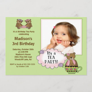 Convite de aniversário de Fotos do Tea Party Verde