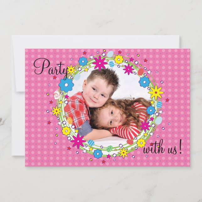 Convite de aniversário de fotos frontal e central (Frente)