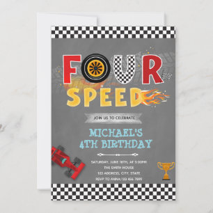 convite de aniversário de FOUR speed