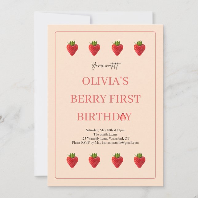 Convite de aniversário de Fruta de Berry de Strawb (Frente)