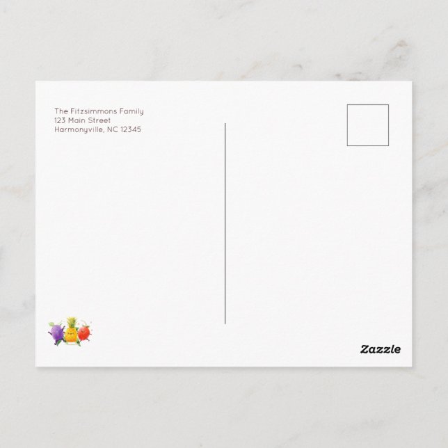 Convite de Aniversário de Frutas Dançantes (Verso)