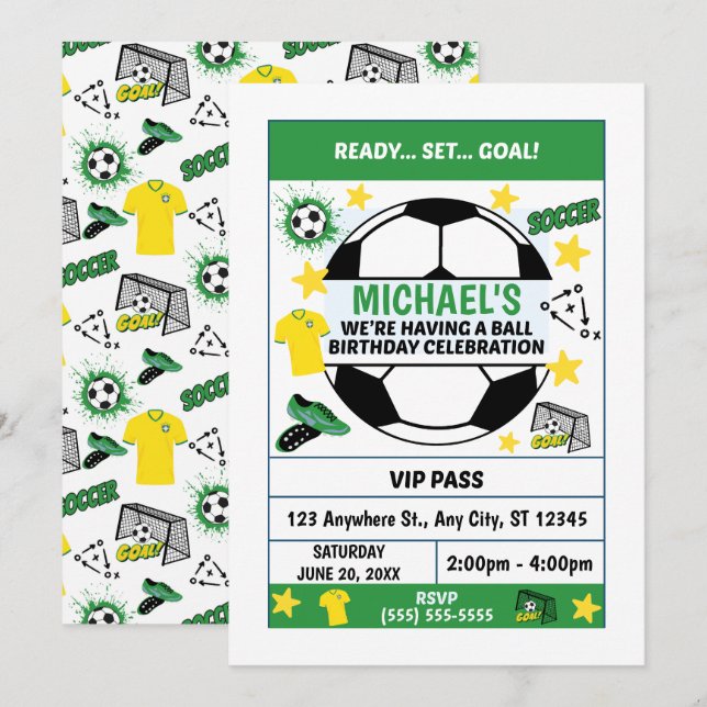 Convite de Aniversário de Futebol (Frente/Verso)