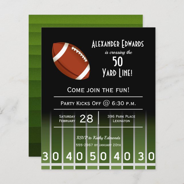 Convite de aniversário de futebol americano de orç (Frente/Verso)
