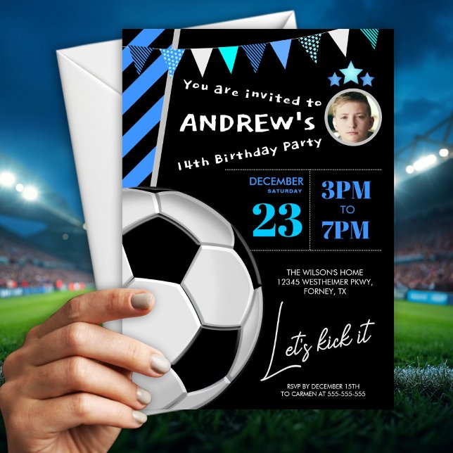 Convite de Aniversário de Futebol Azul Divertido (Criador carregado)