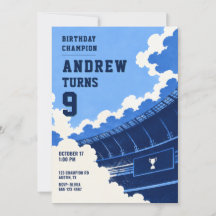 Convite de Aniversário de Futebol Azul Moderno par