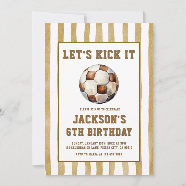 Convite de Aniversário de Futebol de Gingham (Frente)