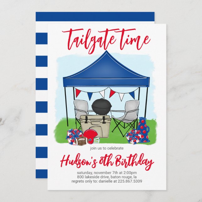 Convite de Aniversário de Futebol do Time Tailgate (Frente/Verso)