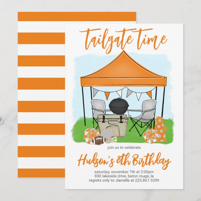 Convite de Aniversário de Futebol do Time Tailgate (Frente/Verso)