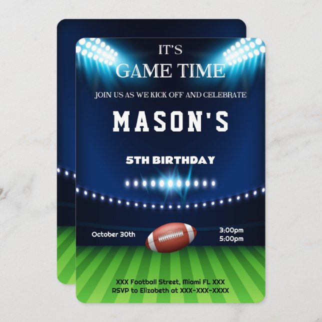 Convite de Aniversário de Futebol Editável (Frente/Verso)