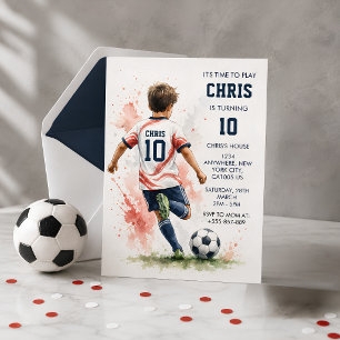 Convite de Aniversário de Futebol em Aquarela para