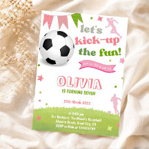 Convite de Aniversário de Futebol Feminino Rosa