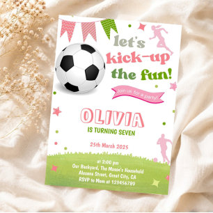 Convite de Aniversário de Futebol Feminino Rosa