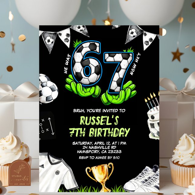 Convite de Aniversário de Futebol Neon 67 (Criador carregado)