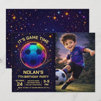 Convite de Aniversário de Futebol Neon com Foto