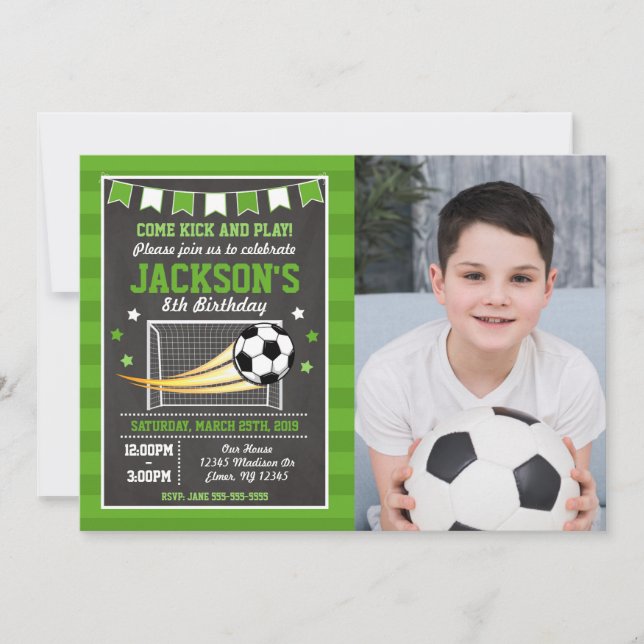 Convite de Aniversário de Futebol para Meninos com (Frente)