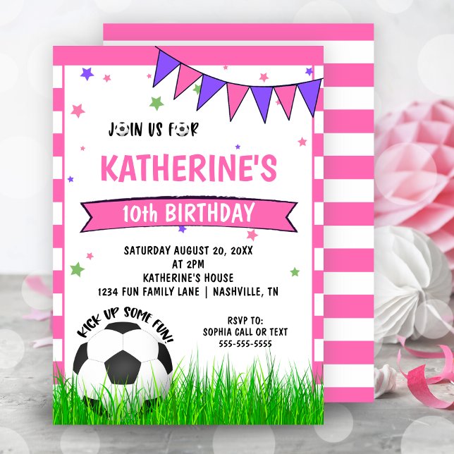 Convite de aniversário De Futebol Rosa (Girls Pink Soccer Birthday Party Invitation)