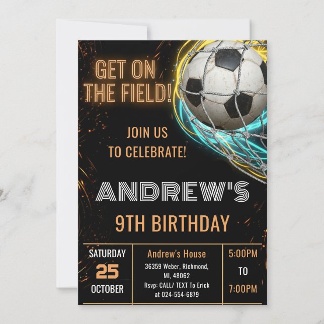 Convite de Aniversário de Futebol Simples Personal (Frente)