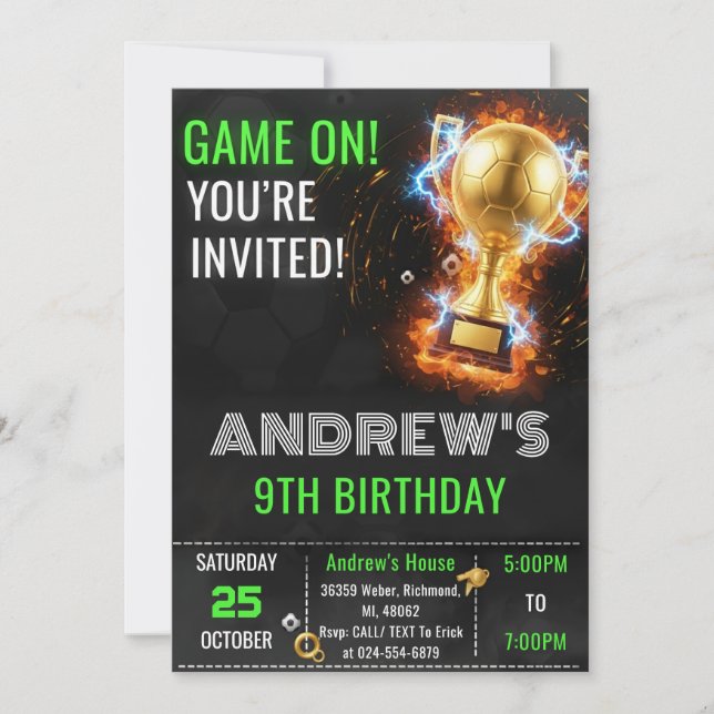 Convite de Aniversário de Futebol Simples Personal (Frente)