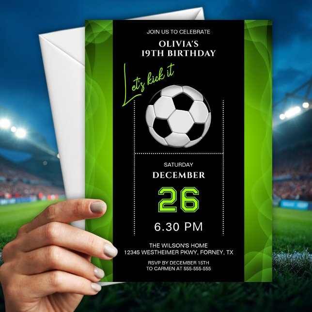 Convite de Aniversário de Futebol Verde e Preto El (Criador carregado)