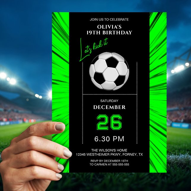 Convite de Aniversário de Futebol Verde Moderno e  (Criador carregado)