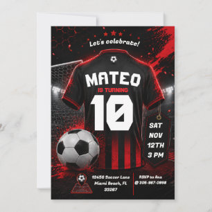 Convite de Aniversário de Futebol Vermelho de Fund