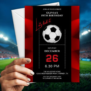 Convite de Aniversário de Futebol Vermelho e Preto