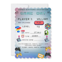 Convite de Aniversário de Gamer – Cartão de Festa 