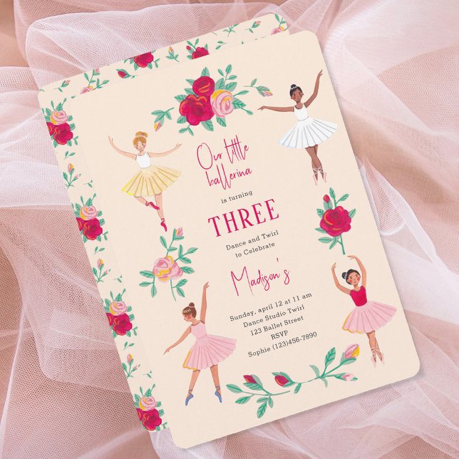 Convite de aniversário de Garota Ballerina (Cute Ballerina Girl Birthday Party Invitation)