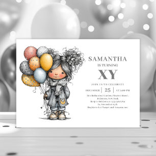 Convite de aniversário de garota chic engraçada es