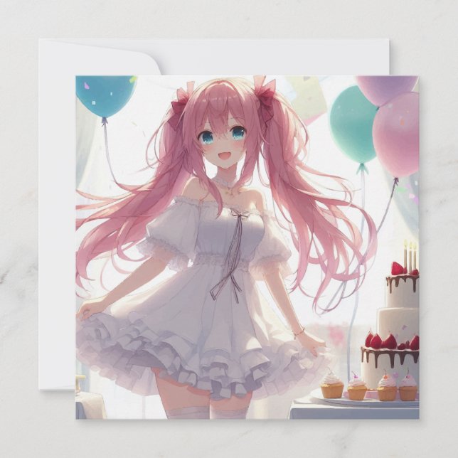 Convite de Aniversário de Garota de Anime (Frente)