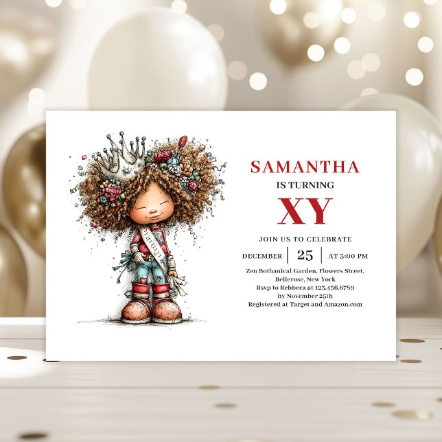 Convite de aniversário de garota engraçado e capri (Whimsical Funny Girl Birthday Cartoon invitation)