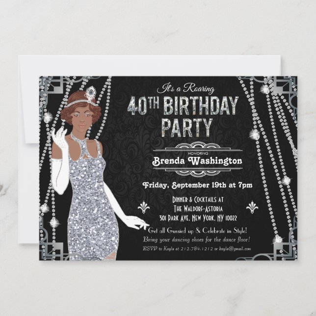 Convite de Aniversário de Garota Flapper Afro-Amer (Frente)