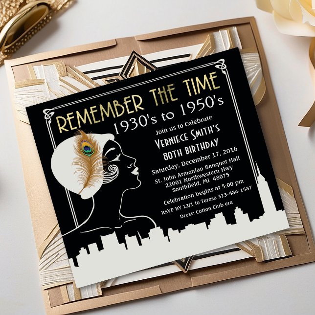 Convite de Aniversário de Garota Flapper - QUALQUE (Criador carregado)