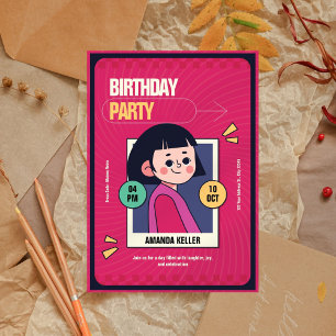 Convite de aniversário de Garota Retro