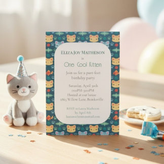 Convite de Aniversário de Gatinho Azul e Amarelo