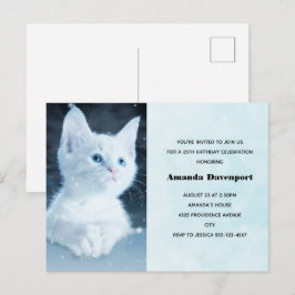 Convite de Aniversário de Gatinho Branco Fofinho c