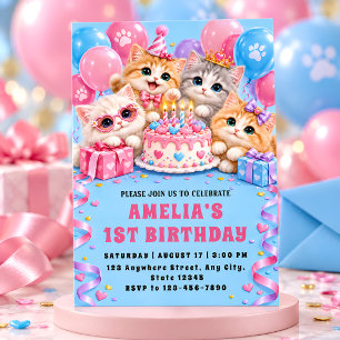 Convite de Aniversário de Gatinho Fofinho para a P