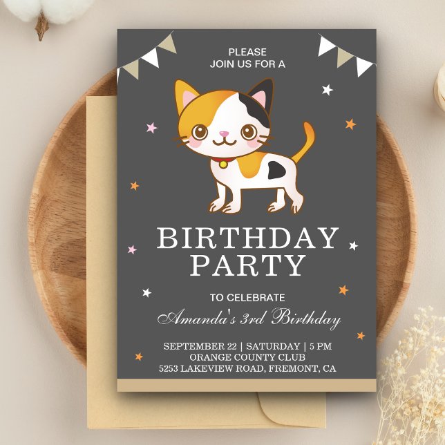 Convite de Aniversário de Gatinho Fofo (Criador carregado)