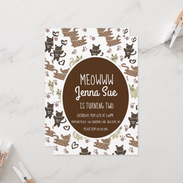 Convite de Aniversário de Gatinho Fofo para Pet (Frente/Verso In Situ)
