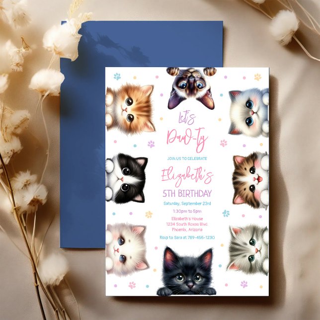 Convite de Aniversário de Gatinho Kitten Let's Paw (Criador carregado)