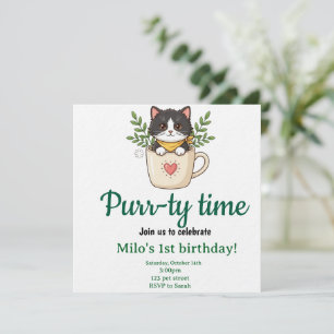Convite de Aniversário de Gato Fofo Cartão Quadrad