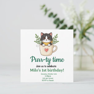 Convite de Aniversário de Gato Fofo Cartão Quadrad
