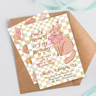 Convite de Aniversário de Gato, Gato e Laços Desen