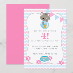 Convite de Aniversário de Gato ou Gatinho de Qualq