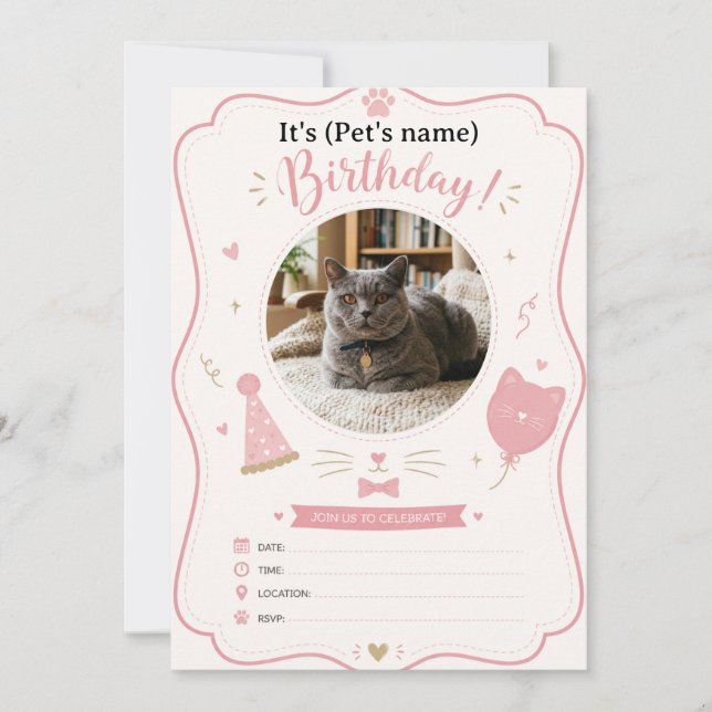 Convite de Aniversário de Gato Personalizado com F (Frente)