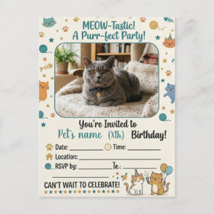 Convite de aniversário de gato personalizável com