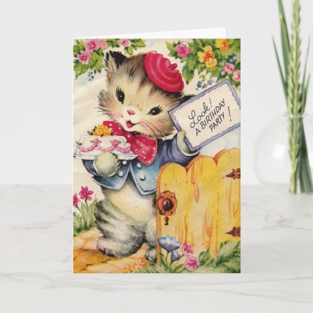 Convite de aniversário de Gato Retroativo (Frente)