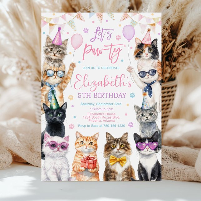 Convite de Aniversário de Gato, Tema Gatinho (Edit (Criador carregado)